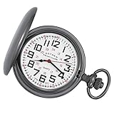 Gotham Men's Gunmetal Railroad Polished Finish Covered Quartz Pocket Watch # GWC15044B