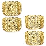 MILACOLATO 4pcs Men's Gold Plated Wedding & Kanji Ring Set - Rich/Luck/Wealth Rings, Adjustable & Chunky, Perfect for Halloween