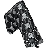 Golf Blade Putter Club Head Cover Pingtype Magnetic Black PU Leather Grey Clover Embroidery