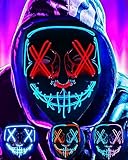 DWTECH LED Halloween Mask - Light Up Mask LED Masks EL Wire Scary Mask for Masquerade Cosplay Light Up Face Mask for Kids Men Women Halloween Festival Party (Blue&Red)