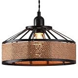 Metal & Rope Lamp Shades Ceiling, Small Retro Hemp Rope Black Ceiling Lampshade with Reducer Ring Pendant Light Shade for Living Room, Bedroom, Kitchen, Hallways & Floor Lamp