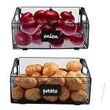 Xbopetda 2 Pack Potato and Onion Storage, Trapezoid Ventilated Vegetable Storage Rack, Foldable Potato Basket Onion Bin with Handle, Kitchen Pantry Metal Mesh Basket for Vegetable Fruit Produce,Black