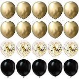 Yukiyi 20pcs 12 Inches Gold and Black Balloons Set, 10 x Metallic Balloons, 5 Confetti for Wedding Anniversary Baby Shower Birthday Party