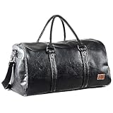 Leather Travel Bag with Shoe Pouch, Waterproof Weekender Overnight Bag, Large Carry On Duffel Bag for Men Women-Black