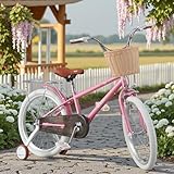 BSTSEL Kids Bike 16" 18" 20" 22“ Pink Baby Girls Children Bicycle with Basket, Rear Bracket, Silent Stabilizers and Double Brakes Ages 5-12 Years Old 16-20 inch Girls Bike Gift (20 inch)