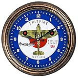 KRAFTYGIFTS Personalised Spitfire Wall Clock Military RAF Bomber Plane Classic Round Hanging Glass Front British Army Clock Veteran Gift BPC10