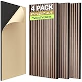 TONOR 4-Pack Acoustic Wood Veneer Wall Panels, 47.2”*23.6”*0.74”3D Self-adhesive Wall Panel, Dual layer Soundproof Tiles for Echo Absorption, Decorative Soundproof Acoustical Barrier, Walnut Veneer