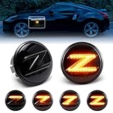 FetonAuto 2Pcs Led Dynamic Z Logo Side Marker Light Signal Sequential Blinker Lamp Car Accessories For Nissan 370Z Coupe Z34 Nismo Fairlady, Smoked Lens