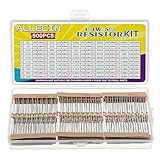 ALLECIN 50 Values 1/4W 0 Ohm to 10M Ohm ±5% Carbon Film Resistor Assorted 1/4 Watt Common Fixed Resistors Assortment Kit