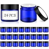 Bumobum 2 oz Small Glass Jars with Lids, 24 Pack Blue Glass Cosmetic Jars with Inner Liners, 60ml Round Empty Sample Containers for Cream, Salve, Powders and Ointments Storage