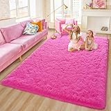 Rostyle Fluffy 4x6 Hot Pink Rugs for Bedroom Girls,Shaggy Bedroom Carpet,Thick Area Rugs for Living Room,Fuzzy Dorm Rug,Soft Indoor Floor Rug for Kids Room Decor Aesthetic
