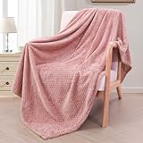 Exclusivo Mezcla Extra Large Fleece Throw Blanket, 127x178 CM Soft Jacquard Weave Waffle Pattern Throws for Sofa Settees, Dusty Pink