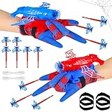 TISMHGKU Spider Web Shooter for Kids - 2 Pack Web Shooter Launcher Gloves with Suction Cup Darts, Superhero Wrist Toy for Boys & Girls Age 3-14, Fun Cosplay Costume Gift