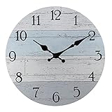 Plumeet Wall Clock, 12'' Frameless Wooden Wall Clocks with Silent Quartz Movement, Rustic Coastal Country Village Clock Decorative for Kitchen Bedroom Living Room, Blue