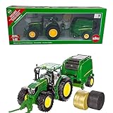 SIKU John Deere 6175R Tractor with Press and Round Baler, Green, 1/32 Scale, 1 Count, Unisex, Kids, 3-12 Years Old