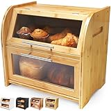 Arise Stylish Bread Bin for Kitchen Countertop, Extra Large 2-Shelf Wooden Bread Box with Clear Windows and Air Vents Keeps Bread, Bagels and Rolls Fresh. 40 x 26.4 x 36.5, Self Assembly