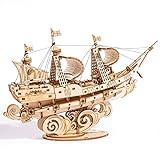 Robotime 3D Wooden Puzzle for Kids and Adults Boat Building Kits Craft Brain Teaser DIY Kits for Children 8 Years Old and Up (Sailing Ship)