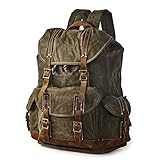 BRASS TACKS Leathercraft Heavy Duty Waxed Canvas Vintage Waterproof Backpack for Men Women Trim Casual 15.6" laptop Bookbag Travel Rucksack Shoulder Rucksack for Travel School