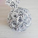 SSXCO 3pcs Wedding Flowers Full Balls Table Centerpiece Decor Kissing Ball Artificial Silk Rose Pomander Flowers Arrangement Florie,Color 18 Silver,15cm