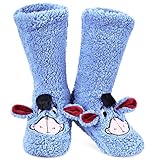Disney Slipper Socks for Women and Teenagers Fleece Non Slip One Size Stitch Gifts for Women (Blue Sherpa Eeyore)