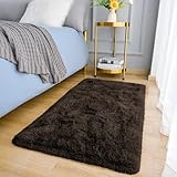 MOONLIGHT20015 Rugs Living Room Bedroom – Fluffy Shaggy Brown Area Rugs Non-Slip – Modern Super Soft Thick Pile Plush Carpet - Non Shedding Easy To Clean Rug, 60cm x 110cm