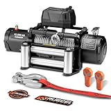 RUGCEL WINCH 13500lb Waterproof Electric Truck Winch 12V Steel Rope Jeep Winch with Roller Fairlead, Wired Handle and 2 Infrared Remote,for UTV ATV & Jeep Truck and Wrangler in Car Lift