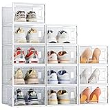 Shoe Box - 12 pcs Shoe Storage Boxes, Clear Plastic Stackable Shoe Organizer, Shoe Rack with doors for Women/Men, Shoes Storage Fit UK 9.5 (32.5 * 23 * 13.5cm-Clear)