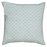 Linen Loft Extra Large Geometric Ikat Cushion Cover in Duck Egg Blue. Double Sided. 23" Square. Modern Printed Diamond Pattern Blue and White. 100% Cotton.