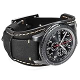 CooBES Compatible with Samsung Galaxy Watch 46mm/Gear S3 Frontier/Galaxy Watch 3 45mm/Classic Straps, 22mm Genuine Leather Cuff Band Replacement Bracelet with Steel Buckle for Men Women(22mm, Black)