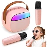 Funsland Karaoke Machine 2 Microphones Kids - Mini Portable Bluetooth Speaker with 2 Wireless Microphone, Kids Microphone Toys for 3-16 Year Old, Birthday for 3-12 Year Old Girls, Pink