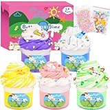 5 Pack Fluffy Butter Slime Kit, Dual Colors Slime Set with Cute Slime Charms, Soft & No-Sticky, Scented Putty Slime for Party Favors, Birthday Gift, Stress Relief Toys for Girls Boys
