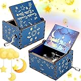 Amaxiu Hand Crank Music Box- Twinkle Twinkle Little Star Wooden Music Box Vintage Engraved Hand-Operated Musical Box Mini Music Box Playing Melody Birthday Gifts for Family Friend Lover