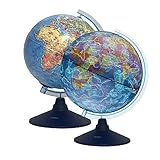 Exerz 21cm Illuminated Globe - Physical Map Daytime/Constellation Stars with lightup - Swivel Rotating World Globe (21cm New)