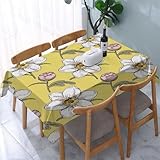 Tablecloth Wipeable PVC Plastic,Romantic Nature Blossom Pattern with Roses and Daf,Table Cloth Wipe Clean Wipe Clean Waterproof Square Table Cover Protector for Kitchen Picnic Outdoor Indoor 183x137cm