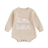 XIXIMAON Baby Girl Sweater Little Sister Flower Embroidery Long Sleeve Crew Neck Knitted Rompers Newborn Autumn Winter Bodysuits Girls Jumpsuit 0-12M (Apricot, 0-3 Months)