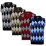 ClothingUnit Mens Argyle V Neck Sleeveless Sweater Jumper Tank Top Jersey Golf Casual S-XXL (S, Blue)