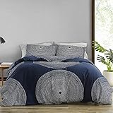 MARIMEKKO Smooth Cotton Percale Bedding with Matching Sham, Lightweight Home Decor, Fokus Navy, King