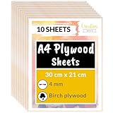 Creative Deco 10 x A4 Birch Plywood Sheets | 300 x 210 x 4mm (+/-2mm) Baltic Wood Ply | Perfect Laserable Board for Wood DIY Home Decor Arts Craft Painting Laser Cutting CNC Stenciling Pyrography