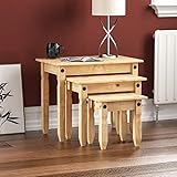 Vida Designs Nest Of Tables, End Table, Rectangular, Waxed Solid Pine Wood, Traditional, Rustic, 28.5 x 60 x 50