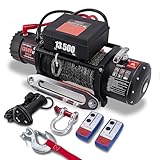 XYCLE Winch13500lbs 12V Waterproof Electric Winch Synthetic Rope Electric Winch Towing Winch Boat Trailer Winch SUV 4-Wheel Drive Off-Road Vehicle with Remote Control 3/8 Synthetic Rope (Black)
