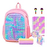 BuQueHM Large Pop Fidget Backpack for Girls, Pop it Bags&pop it Notebook and Pencil Case for Kids' Fidget School Supplies for Elementary Student Stress Relief, Great Birthday Present Gift for Kids