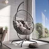 Blisswood Rattan Swing Egg Chair Garden Patio For Indoor Outdoor Hanging Hammock With Cushion & Stand Indoor & Outdoor Chair Upto 150kg Weight Capacity (Dark Grey)