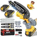 SINPY Mini Chainsaw Cordless, 6 Inch Electric Power Chain Saw with 2 Batteries & 2 Chains, Small Chainsaw with Safety Lock for Tree Trimming, Garden, Wood Cutting Gift for Men Dad Husband Fathers 2025