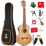 Electric Acoustic Tenor Ukulele Solid Mahogany 26" Ukelele for Starter Professionals with 2 Band EQ, Carry Bag, Practical Beginner Kits by Vangoa