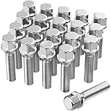 GAsupply 20pcs Extended Tapered Seat Alloy Wheel Bolts for Wheel Spacer | M14x1.5, 40mm Thread, 17mm Hex | Aftermarket Lug Bolts for Most Audi Volkswagen (Chrome)
