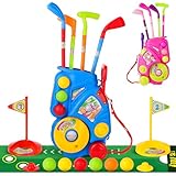 deAO Kids Golf Clubs Set, Portable Toddler Golf Set with 4 Clubs, 6 Balls, 2 Holes, 2 Flags, Indoor Outdoor Garden Toys Golf Set for Boys Girls 3 4 5 6 7 8 Years (Blue)
