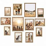 12 Pack Picture Frames Collage Gallery Photo Frame Set for Mounting or Tabletop Display, Photo Frame Set Multi Sizes Including Four 4x6, Four 5x7, Two 6x8, Two 8x10 Inch for Wall Decor, Family (Oak)