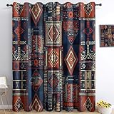 African Tribal Patchwork Prints Curtains Eyelet Ring Top Thermal Insulated Blackout Curtain with African Tradition Theme Window Drapes for Kids Bedroom Living Room 92" W x 90" L Drop 2 Panels