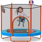 ATIVAFIT 60'' Rebounder Trampoline Indoor Outdoor for Kids Ages 1-8, 5FT Recreational Toddler Trampoline with Safety Enclosure Net Gifts with Basketball Hoop Dartboard Ocean Bal