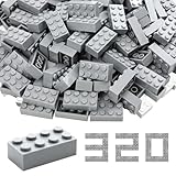 WYSWYG Building Bricks 2x4 Stud 320 Pcs, Grey, Classic Building Blocks Set, Compatible with Construction Building Blocks.